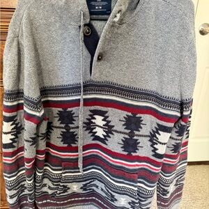 American Eagle Outfitters Gray and Red Patterned Crewneck Sweater
